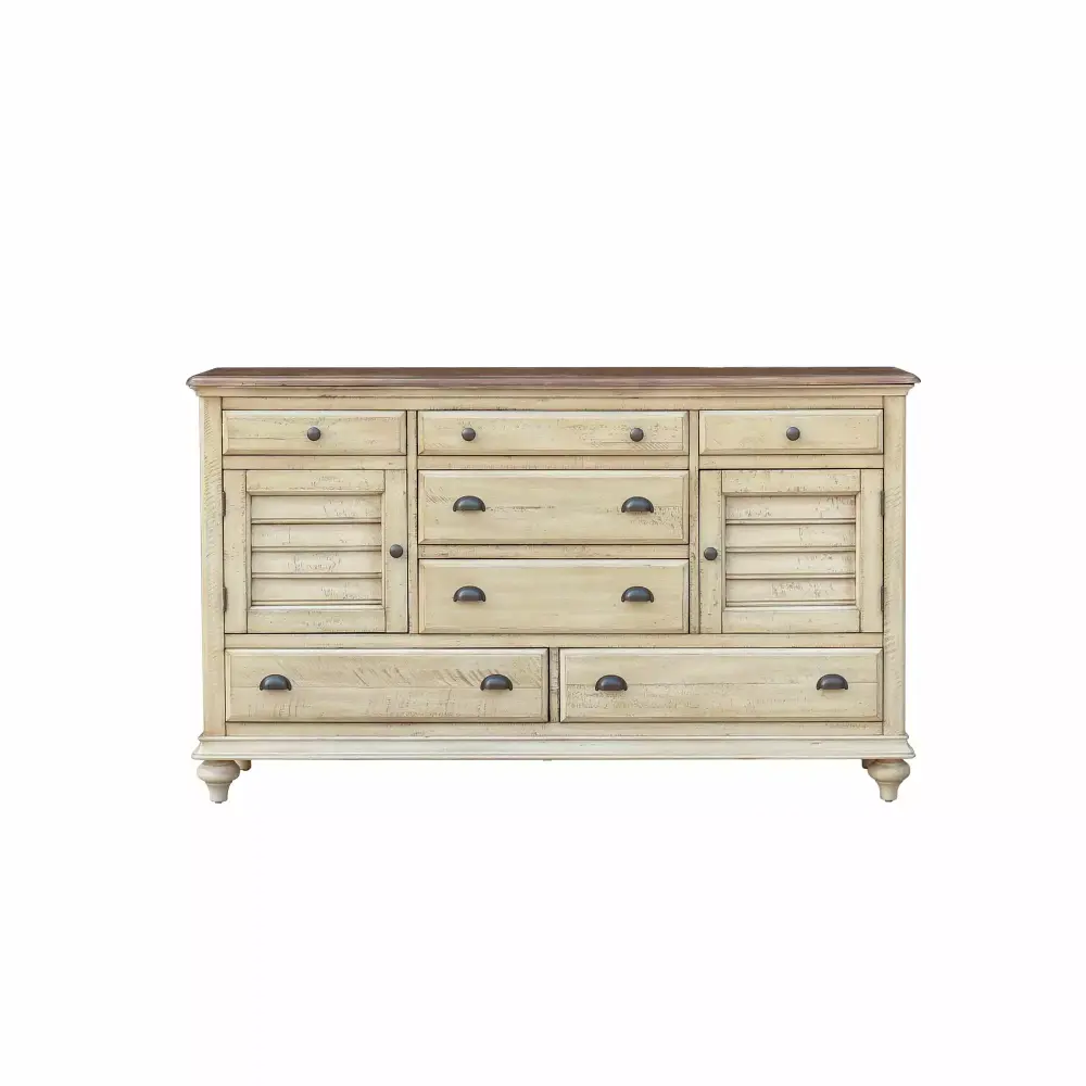 65 Brown Shades of Sand Artisan-made 7 Drawer Dresser with Antique Black Steel Cup Handles