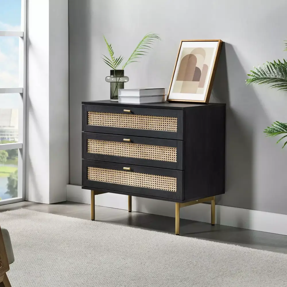Terus Tall 3 Drawer Bachelor Chest in Black - Compact Storage for Small Spaces