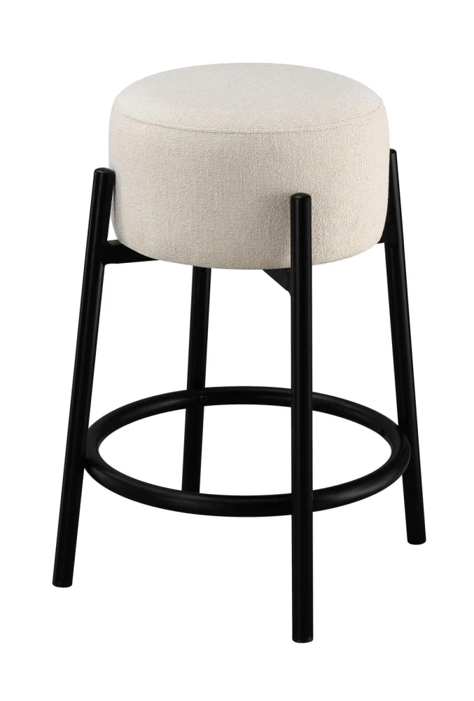 Leonard Upholstered Backless Round Stools in White and Black Set of 2
