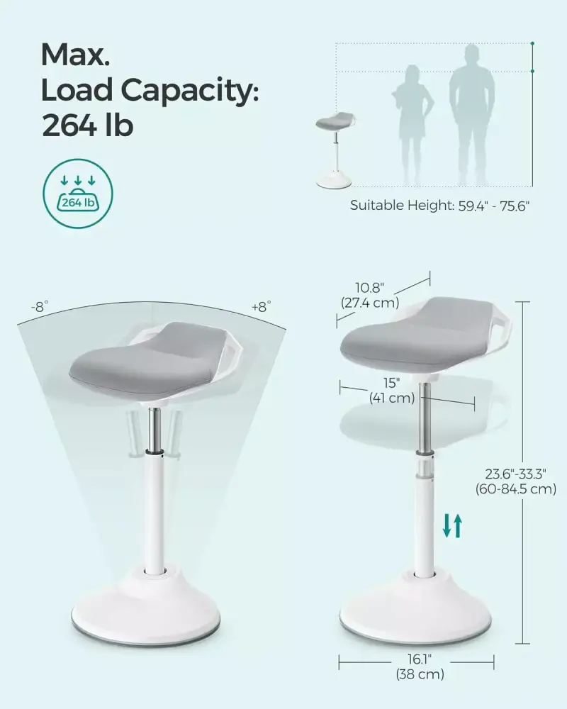 Adjustable Ergonomic Standing Stool with Anti-Slip Bottom - Swivel Balance Chair for Office