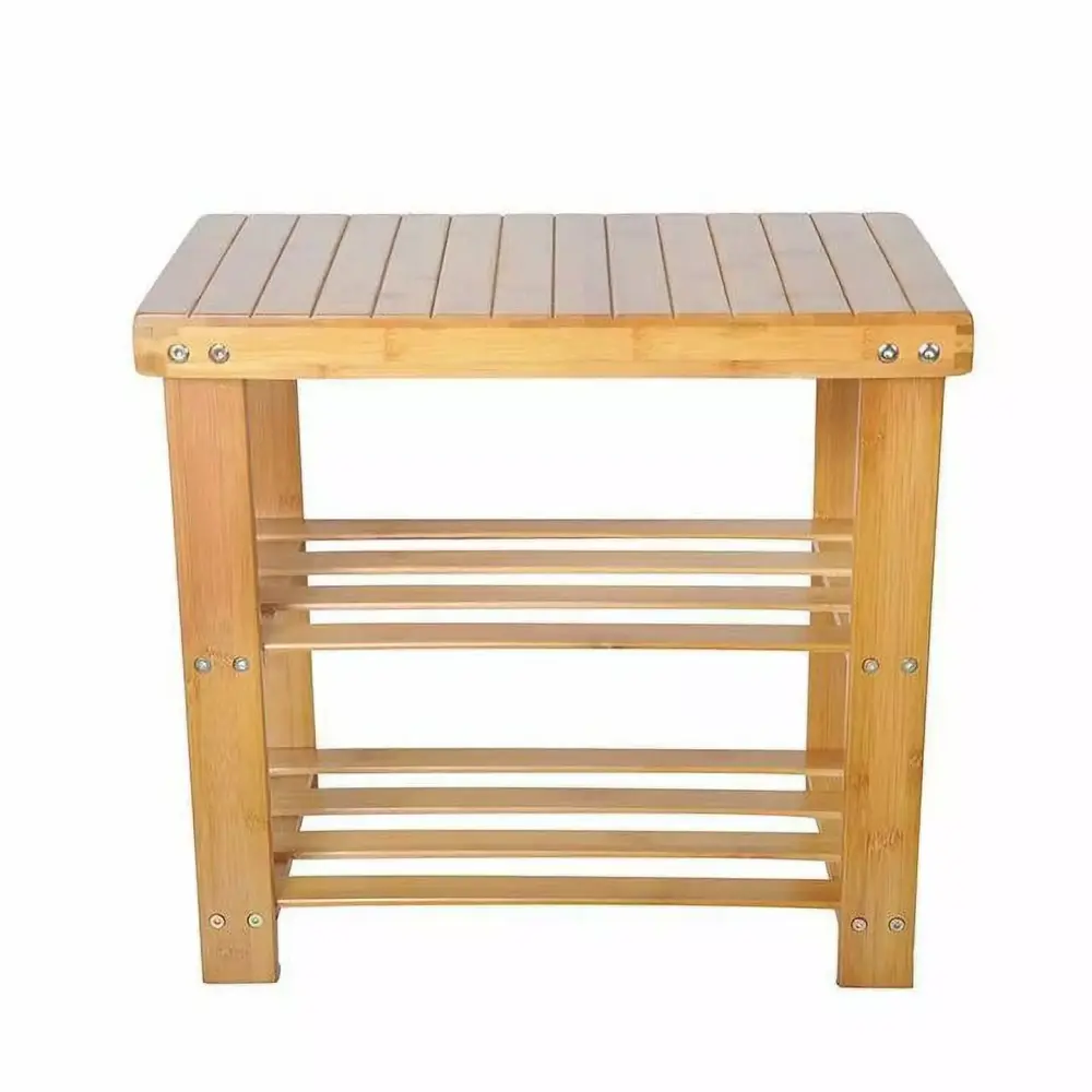 2-Tier Bamboo Shoe Bench Rack with Shoe Storage for Entryway