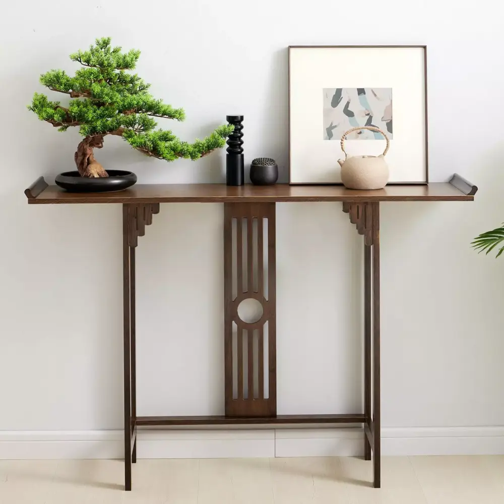 Miumaeov 40 Console Table 2-Tier Bamboo Sofa Table Entry Storage Vintage End Table