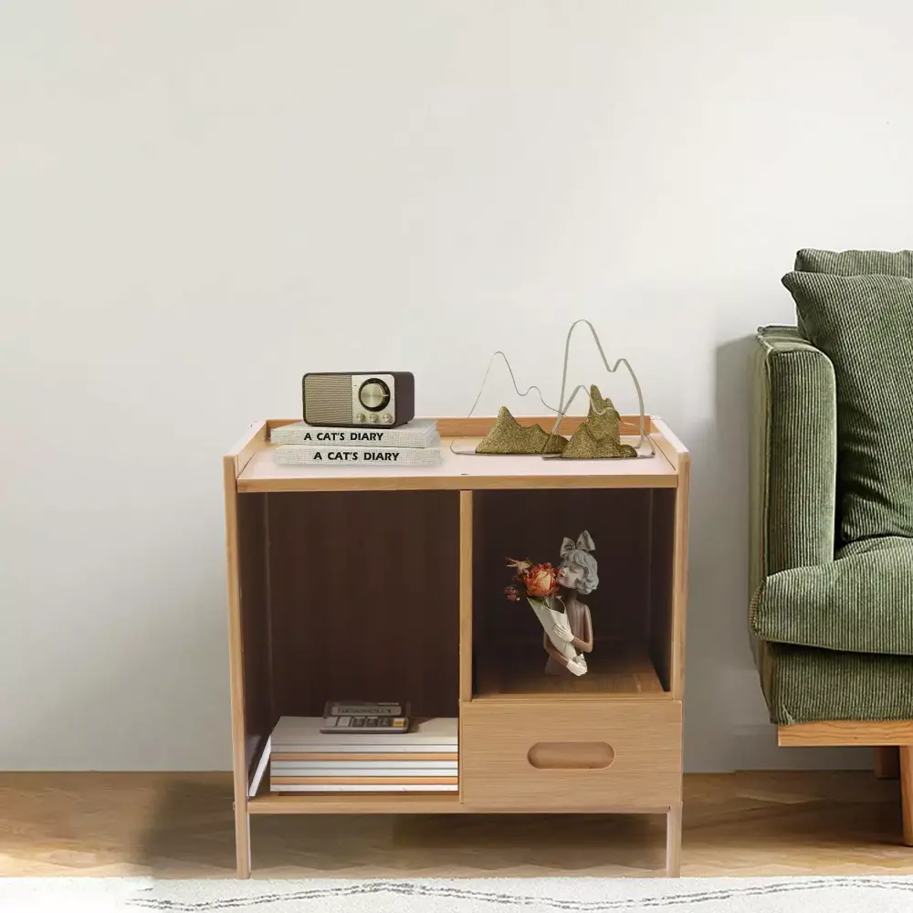 DENEST Bamboo Nightstand with 1 Drawer Bedroom End Table