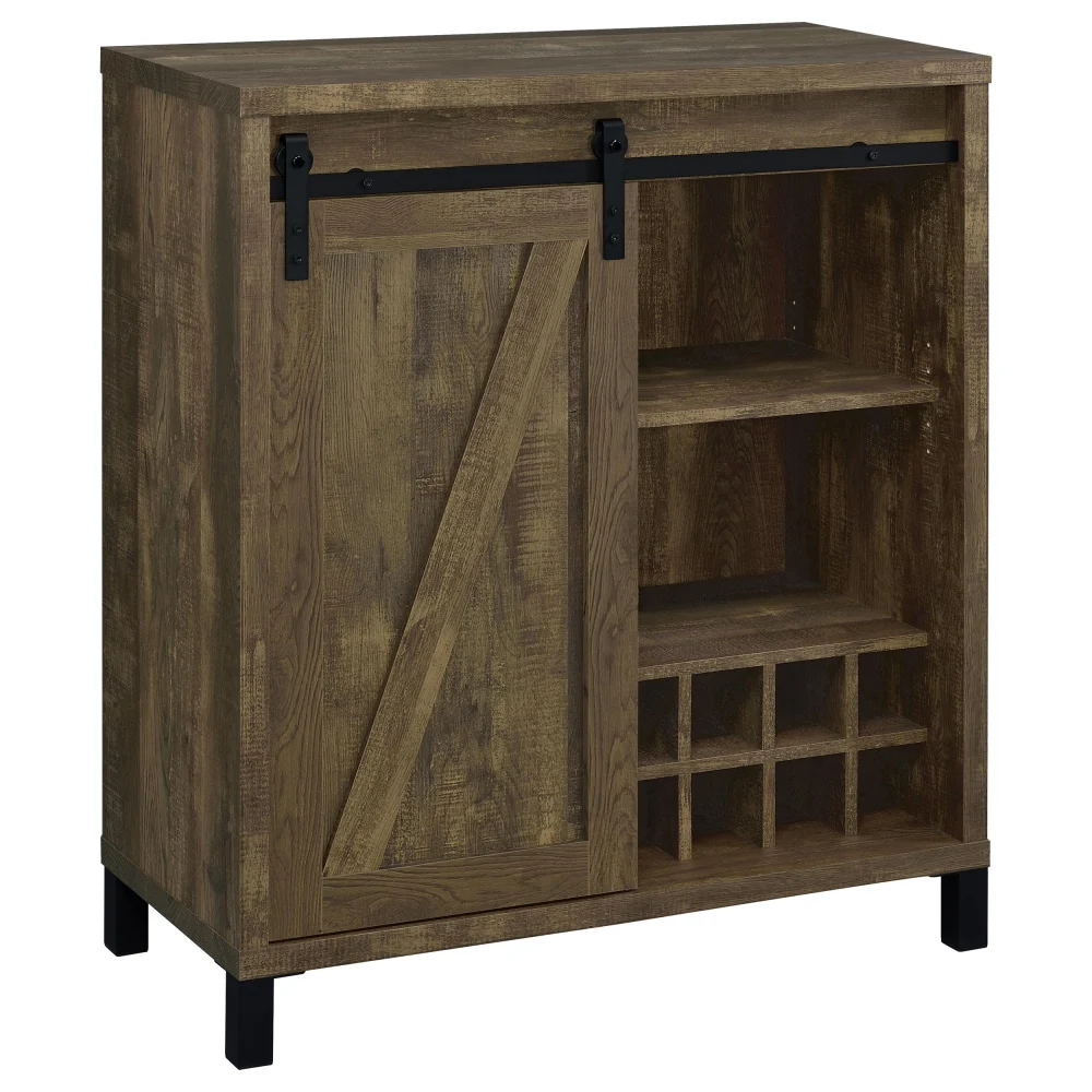 Arlington Rustic Oak Bar Cabinet with Sliding Glass Doors for Home Bar Storage