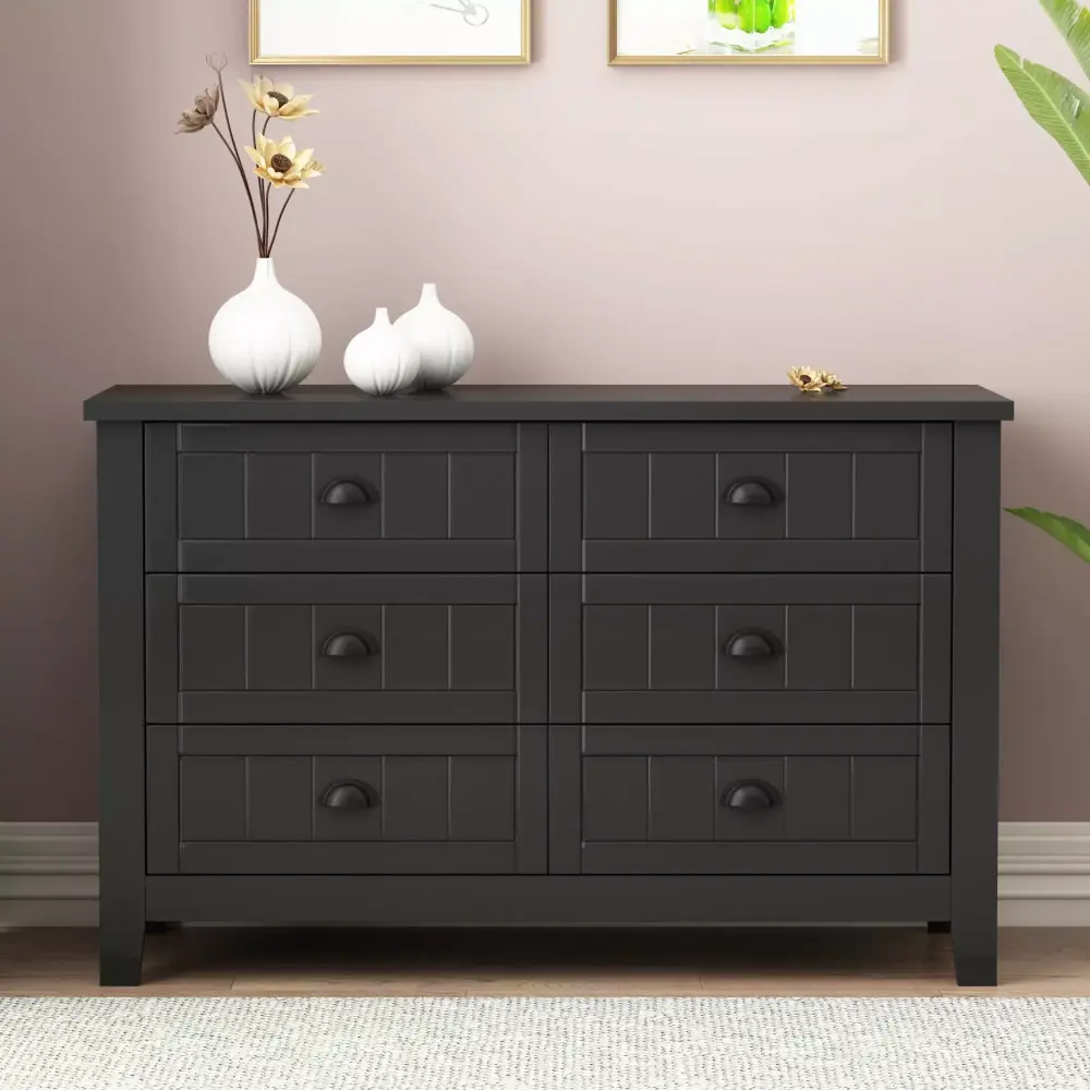 CoSoTower Drawer Dresser Cabinet Bar Cabinet with Retro Shell-Shaped Handle in Black
