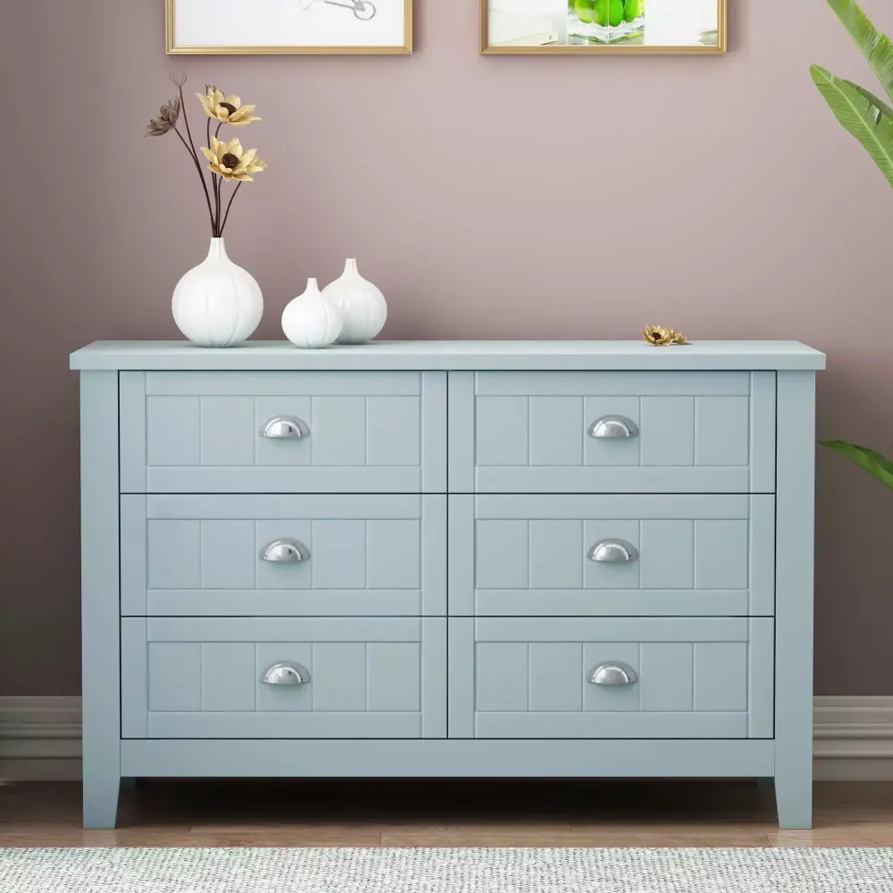 Drawer Dresser Bar Cabinet in Blue-Gray - Retro Sideboard for Dining and Living Room