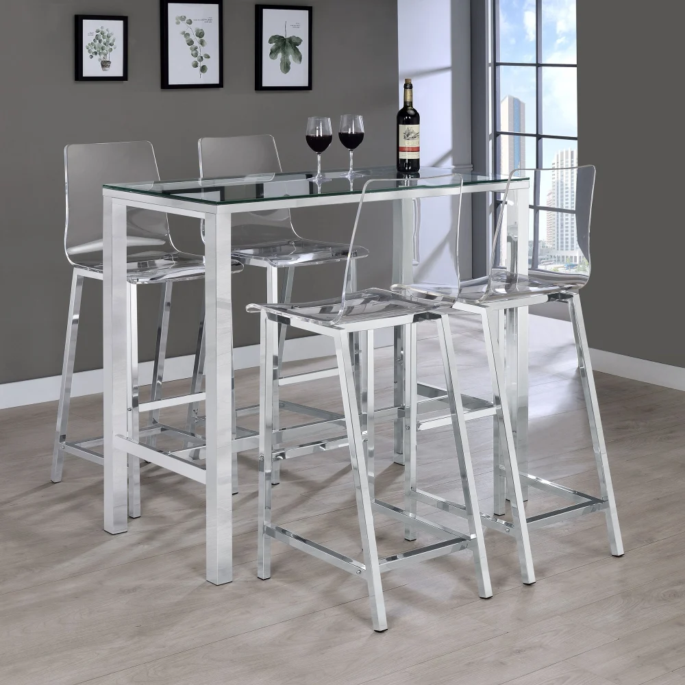 Tolbert 5-Piece Bar Set with Acrylic Chairs Clear and Chrome