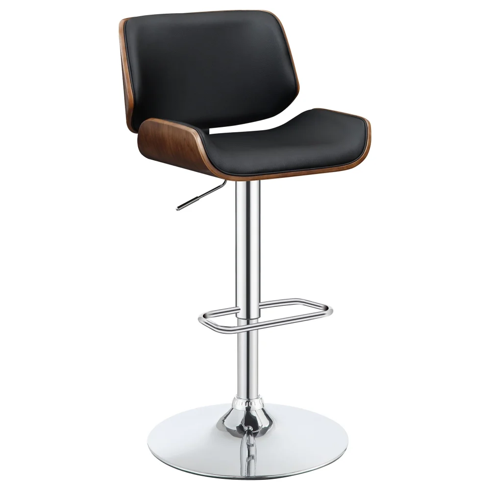Folsom Upholstered Adjustable Height Bar Stool Black Faux Leather with Chrome Base
