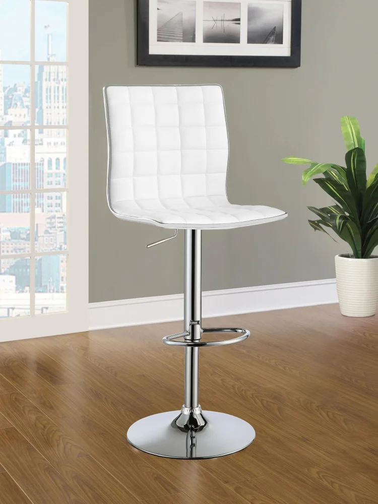 Ashbury Upholstered Adjustable Bar Stools White and Chrome Set of 2 - Contemporary Kitchen Stools