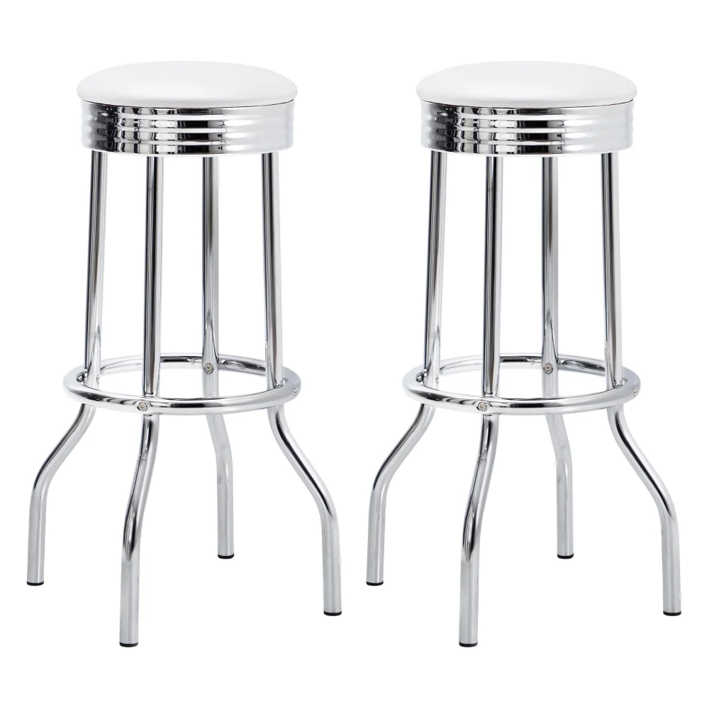 Theodore Upholstered Top Bar Stools White and Chrome Set of 2
