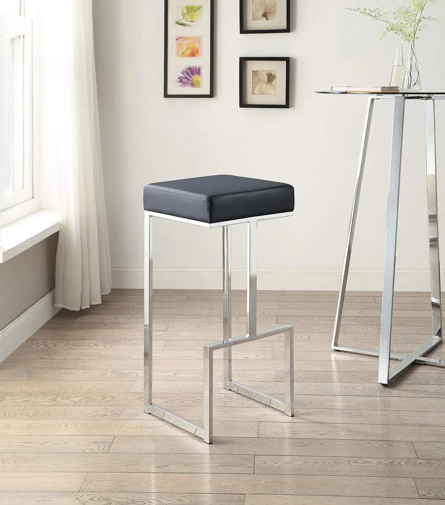 Gervase Square Bar Stool Black and Chrome Contemporary Adjustable Bar Stool