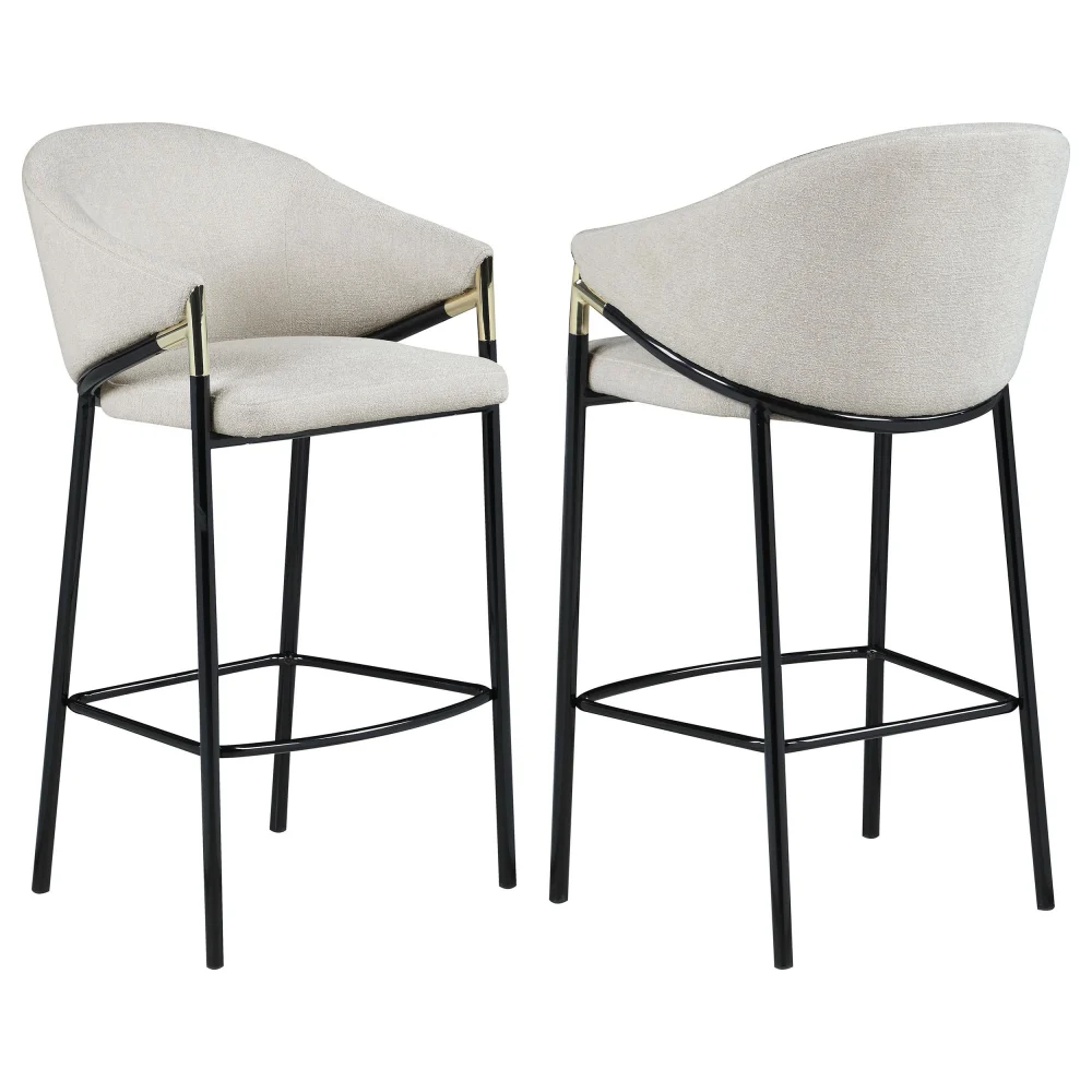 Chadwick Sloped Arm Bar Stools in Beige and Glossy Black (Set of 2) - Modern Kitchen Stools
