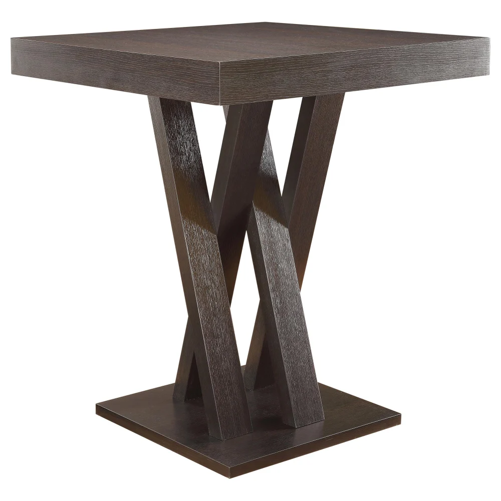 Freda Double X-Shaped Base Square Bar Table in Cappuccino - Modern Counter Height Table