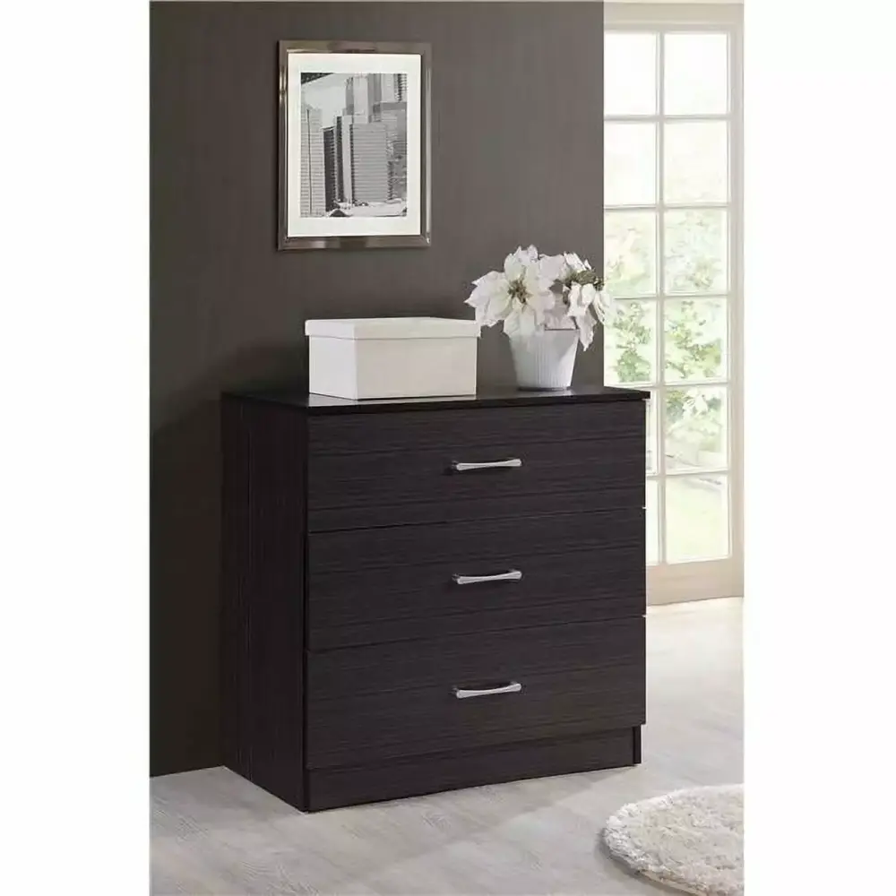 Chocolate 3-Drawer Chest for Bedroom or Living Room Storage