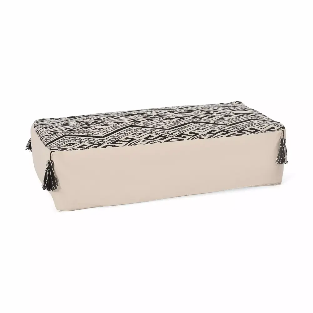 Leilana Boho Rectangular Bean Bag Ottoman in Natural and Black