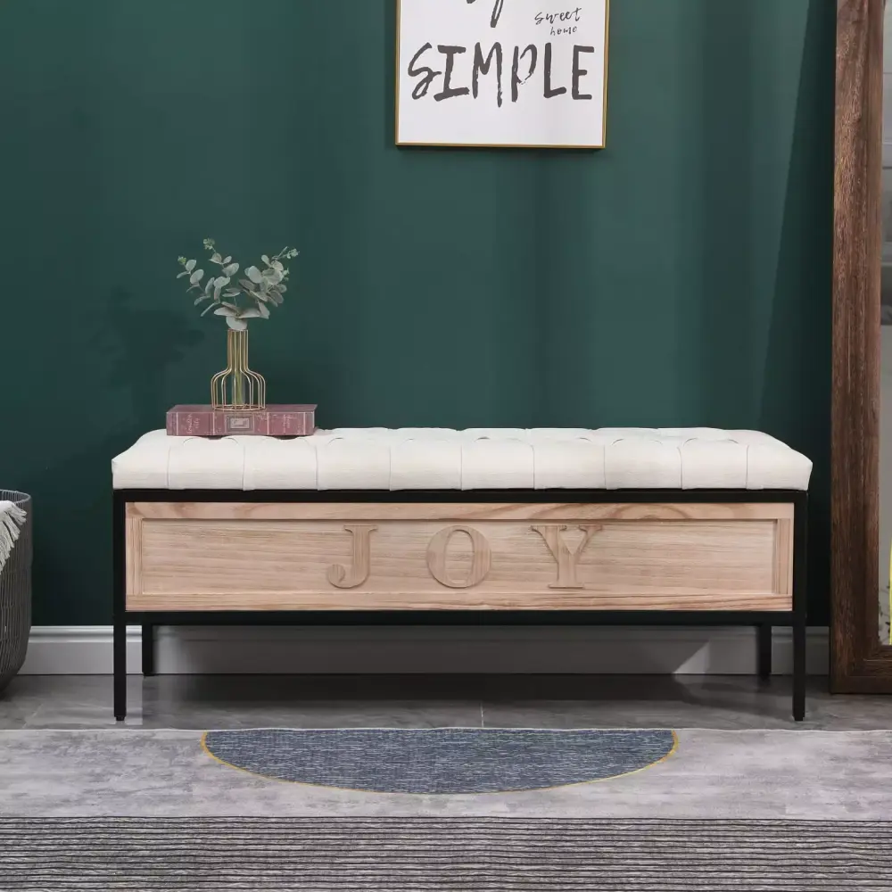Beige Wooden Storage Bench for Bedroom with Premium Craftsmanship and Stylish Design
