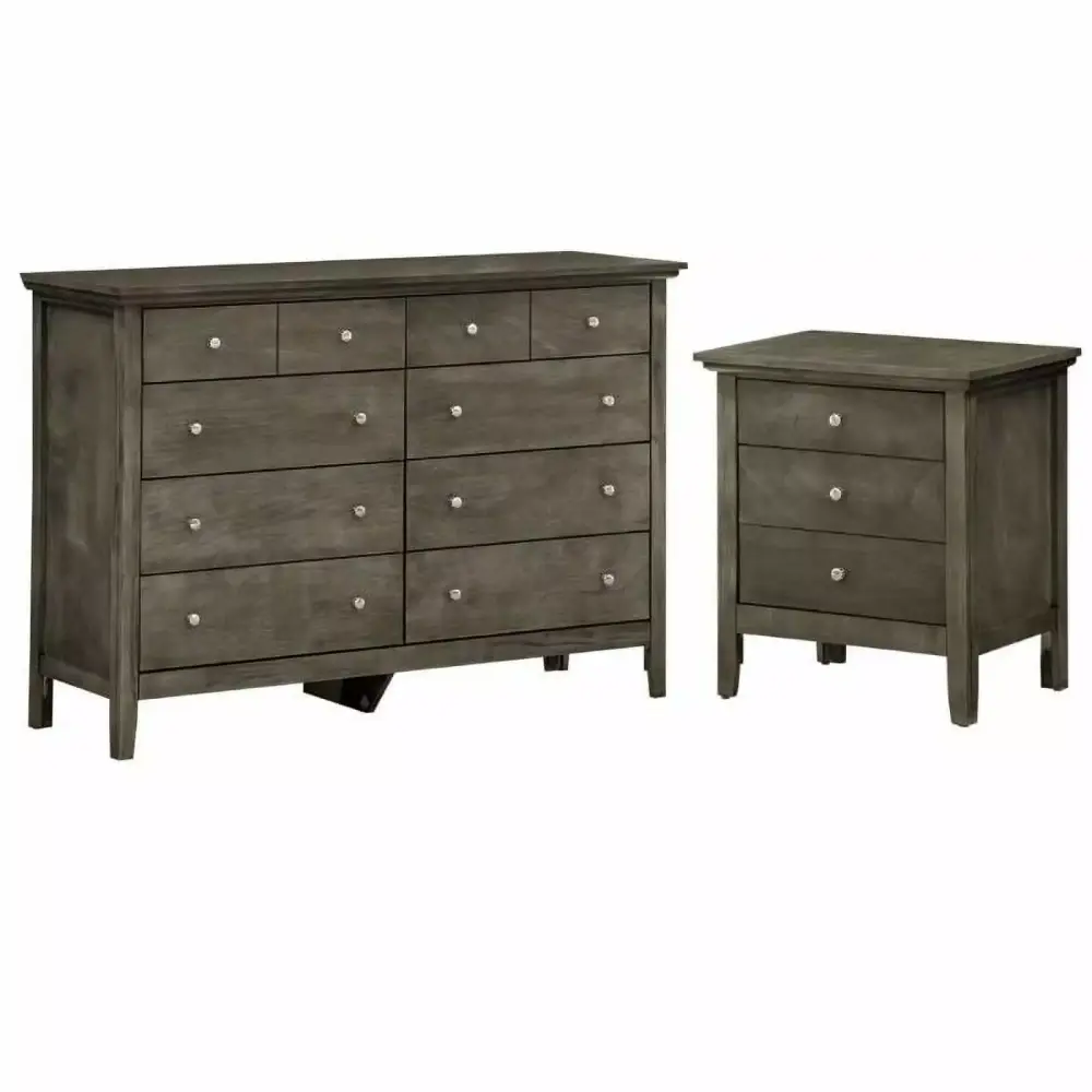 Home Square 2-Piece Bedroom Set with 8-Drawer Dresser and 3-Drawer Nightstand in Gray
