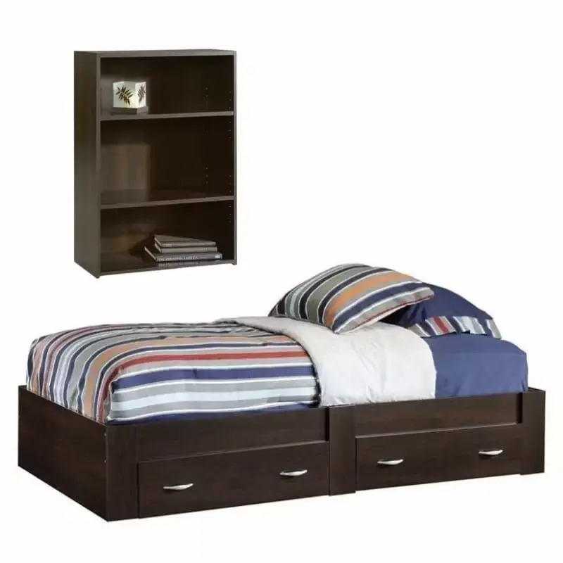 2 Piece Bedroom Set with Platform Bed and Bookcase in Cinnamon Cherry
