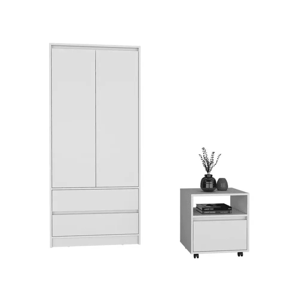 CoSoTower 2-Piece Bedroom Set with Nightstand and White Armoire