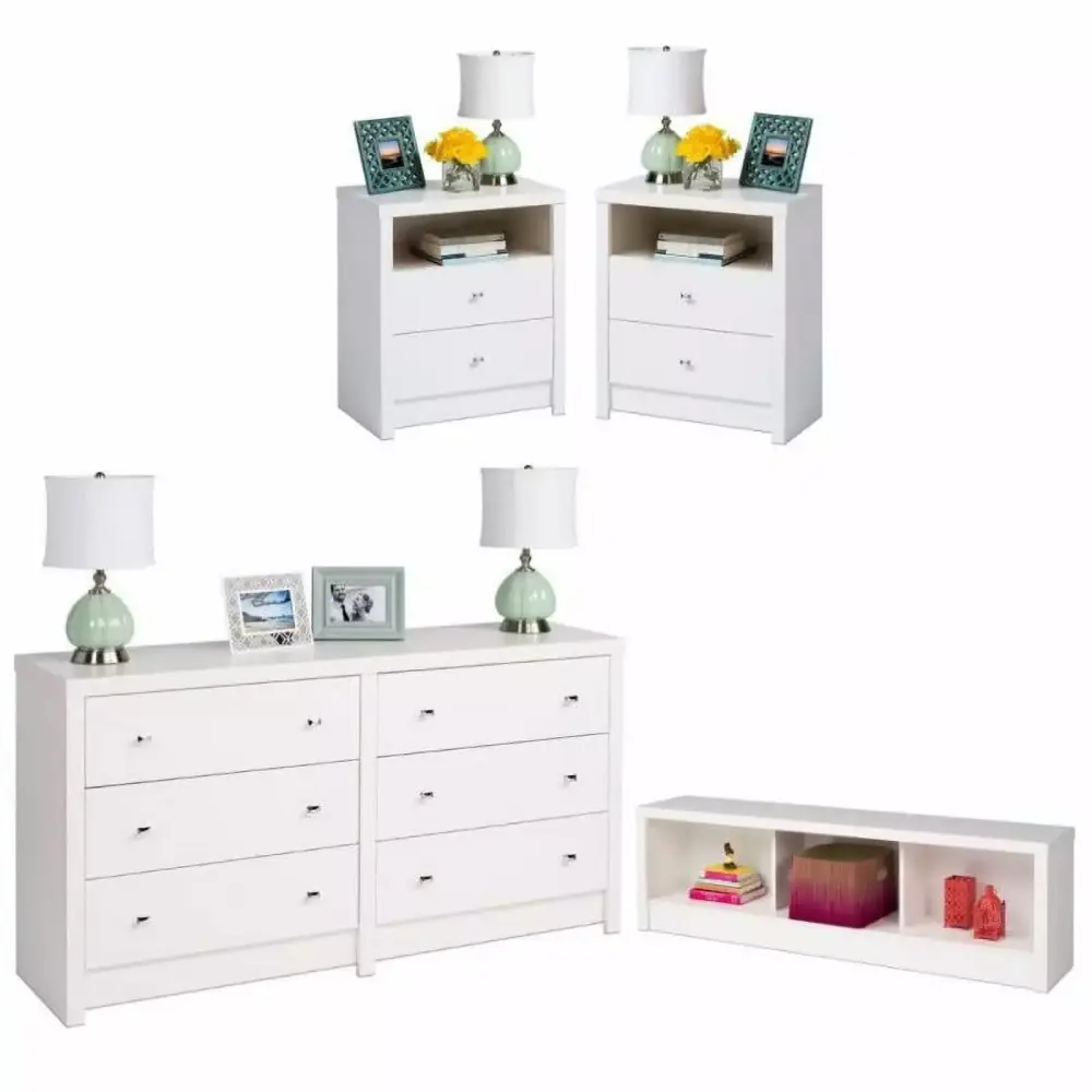 Home Square 4-Piece Bedroom Set with Storage Bench 2 Nightstands and 6-Drawer Dresser