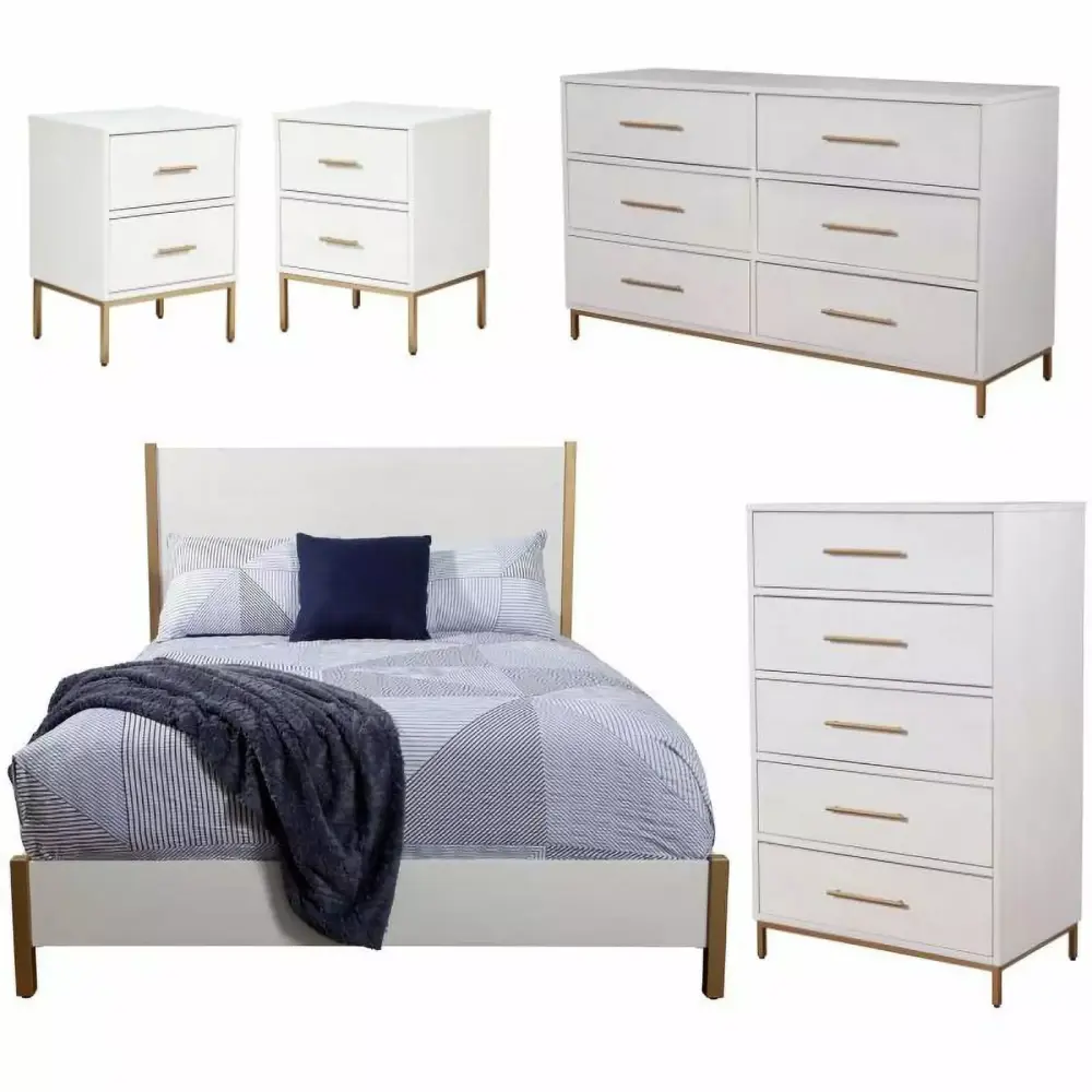Home Square 5 Piece Bedroom Set with 2 Nightstands Chest Dresser and Full Size Panel Bed