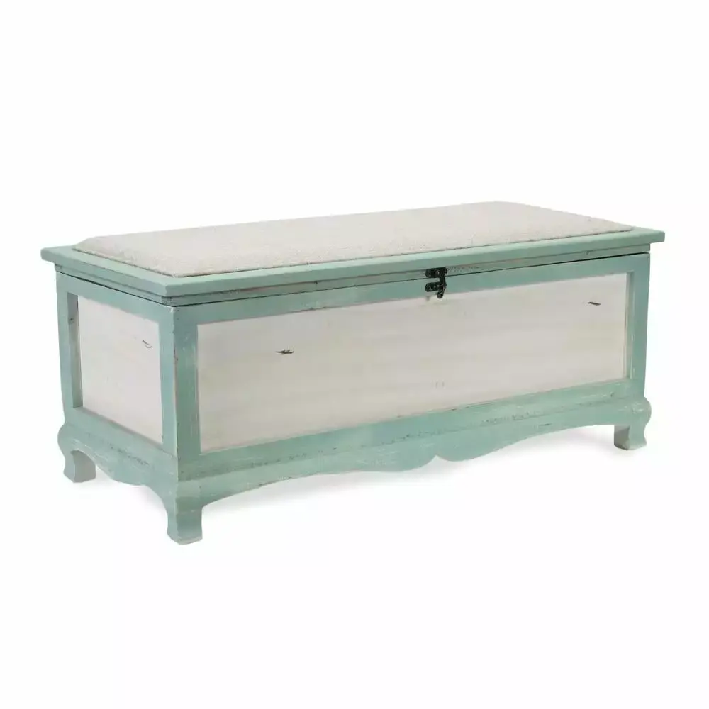 Home Improvement Shabby Bench Chest with Cushioned Seat for Bedroom