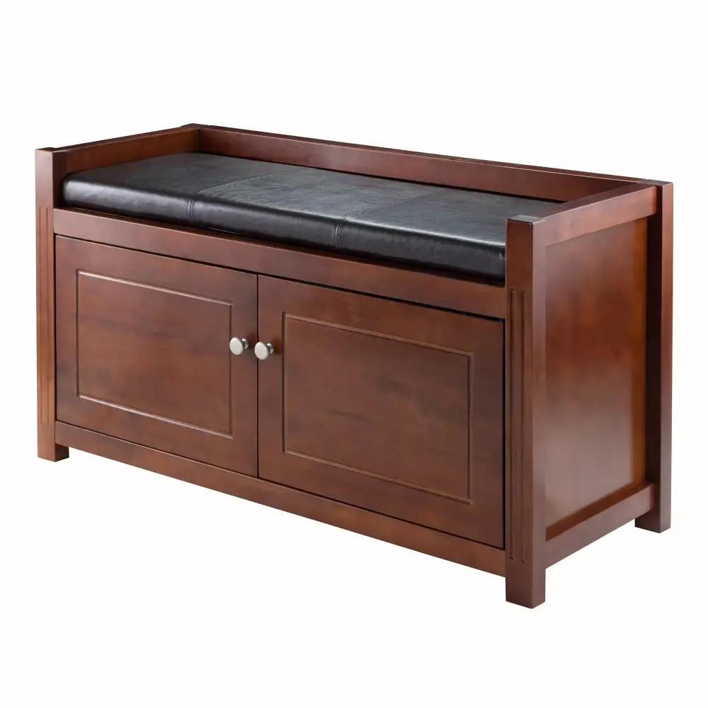 Winsome Wood Charleston 2-Piece Set Storage Bench and Faux Seat Cushion in Espresso and Walnut