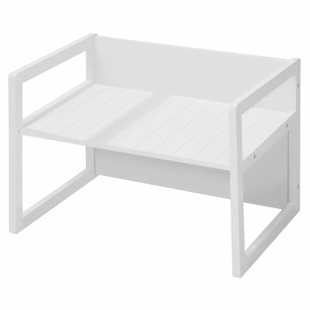 Roba Country-Farmhouse Bench in White Wood with Adjustable Seat Height Converts into Table for Kids Ages 2+