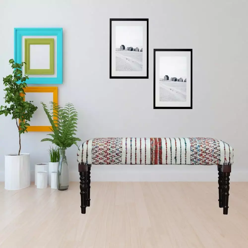 LR Home Chevron Striped Chindi Bench 47W x 16D x 18H Multi-Color