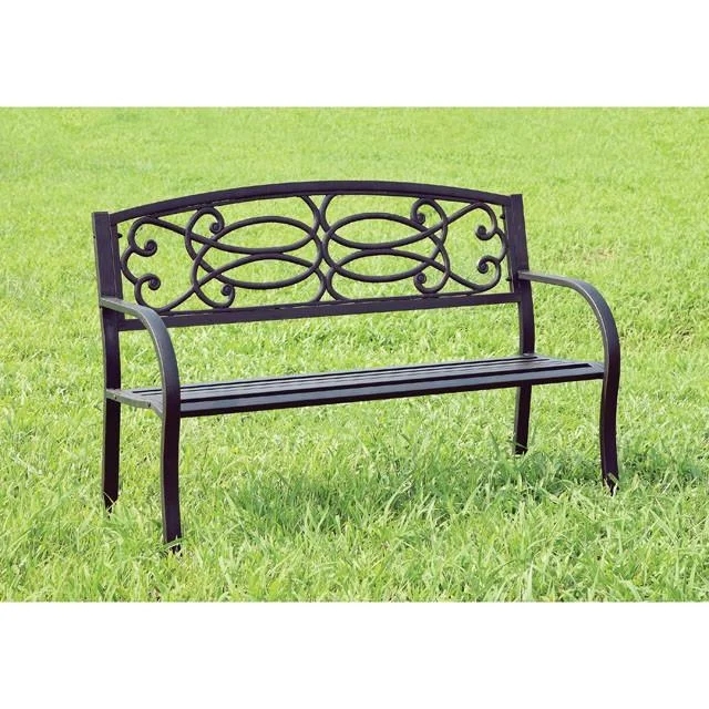 POTTER Black Patio Steel Bench - Durable Outdoor Garden Bench for Yard or Deck