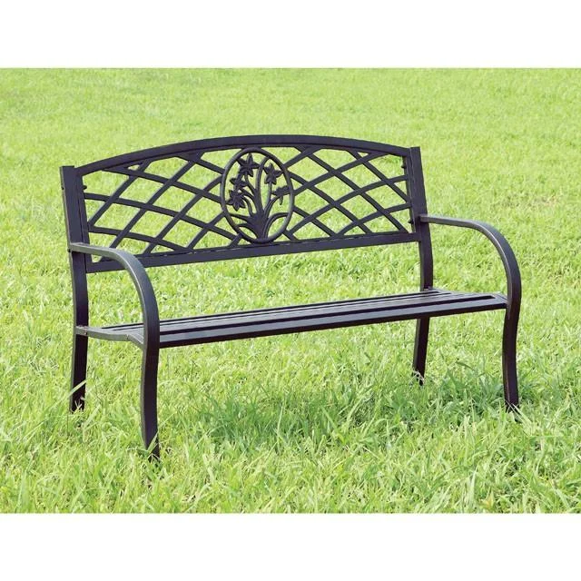 Minot Black Patio Steel Bench Outdoor Garden Seating