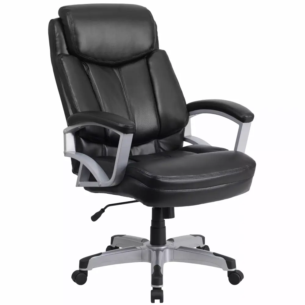 A Line Furniture Arton Big and Tall Black Leather Executive Swivel Adjustable Office Chair with Headrest