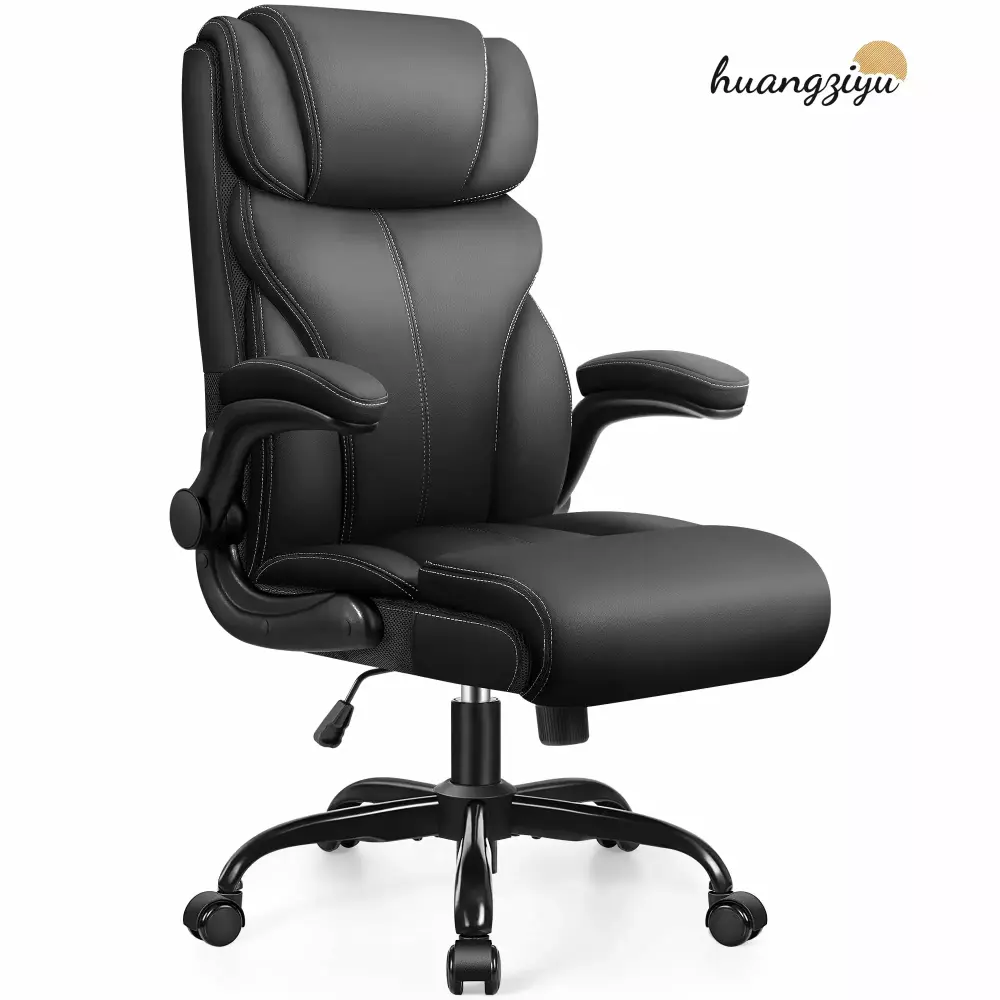 Ergonomic Big and Tall Executive Office Chair with Breathable Leather and Flip-up Armrests