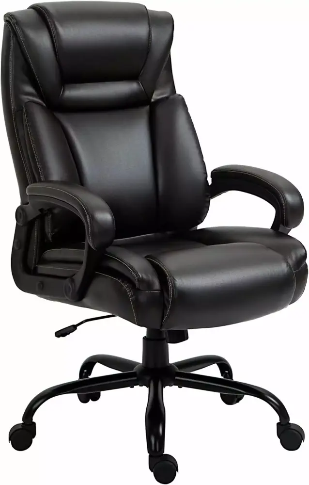 FJU Big and Tall 400lbs Executive Office Chair - High Back PU Leather Computer Desk Chair with Wide Seat and Swivel Wheels - Brown