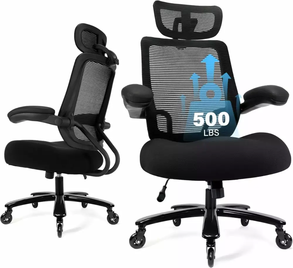 500lbs Big and Tall Mesh Office Chair with Headrest and Flip-Up Armrests