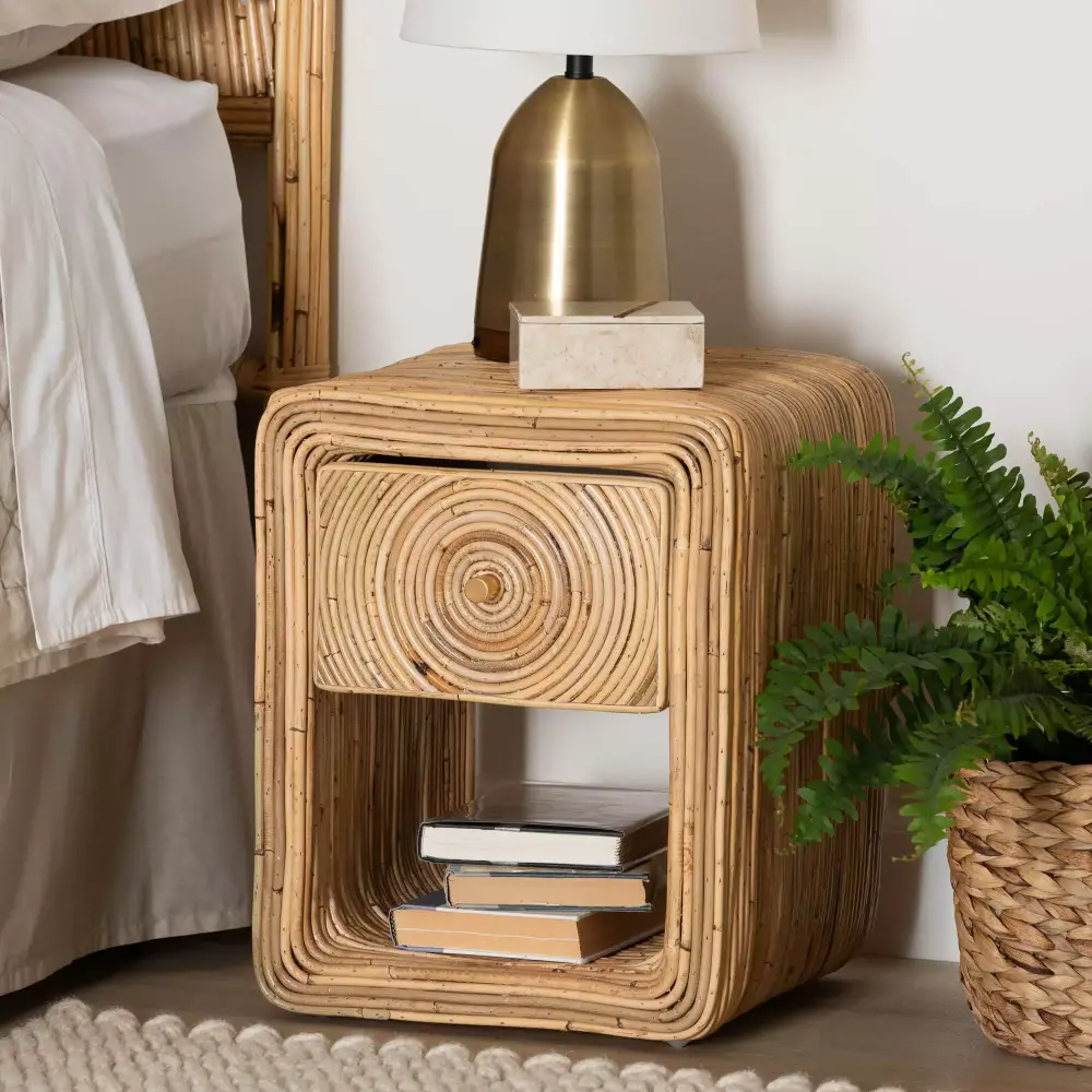 bali pari Rosina Boho Nightstand 1-Drawer Natural Bedside Table