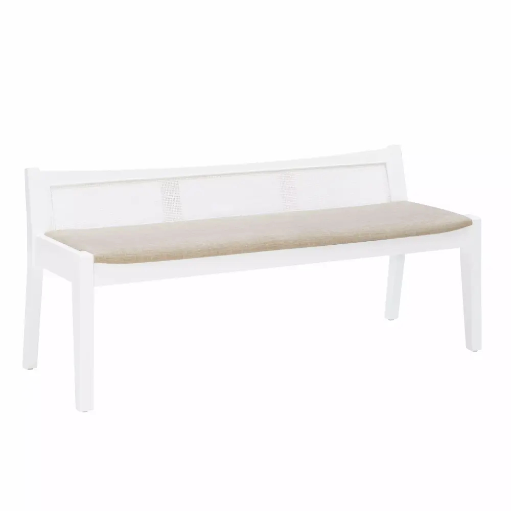 Powell Tramore Bench with Rattan Cane Back in White Finish