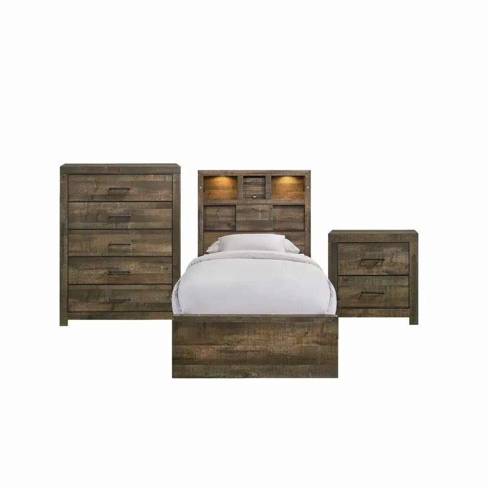 Picket Houtilize Furnishings Beckett Twin Bookcase Panel 3PC Bedroom Set