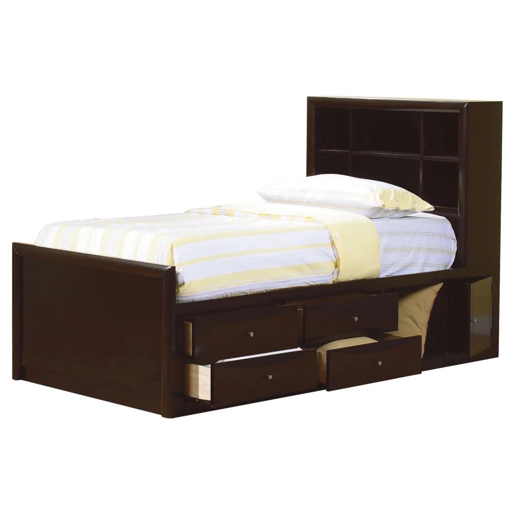 Phoenix Full Bookcase Bed with Underbed Storage in Cappuccino