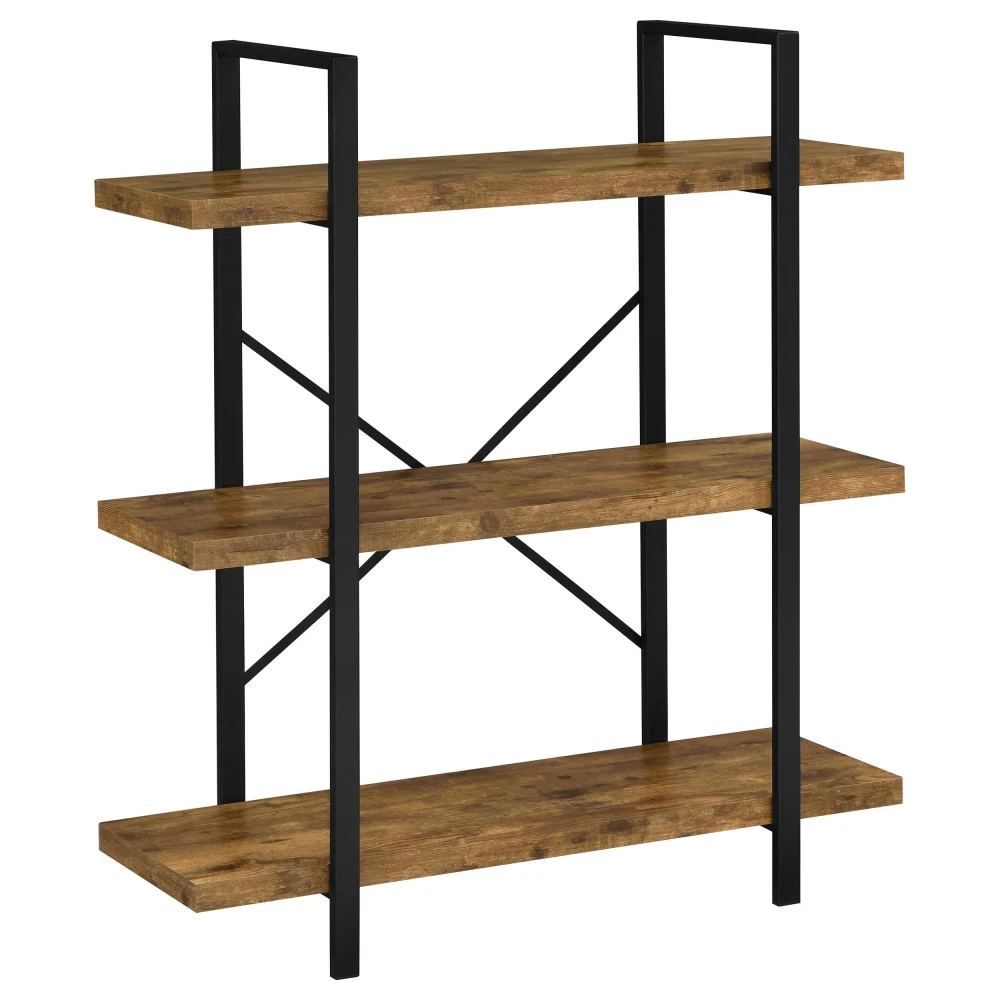 Cole 3-Shelf Bookcase in Antique Nutmeg and Black Finish