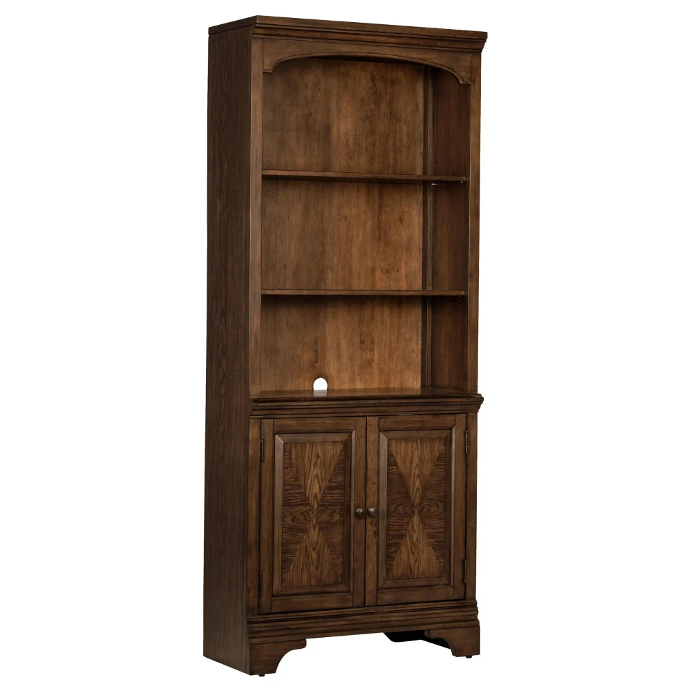 Hartshill Bookcase with Cabinet Burnished Oak Wood Storage