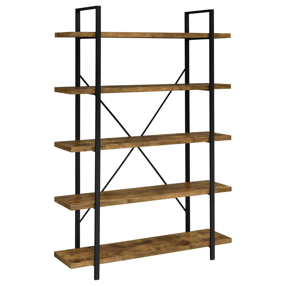 Cole 5-Shelf Bookcase Antique Nutmeg and Black Modern Bookshelf