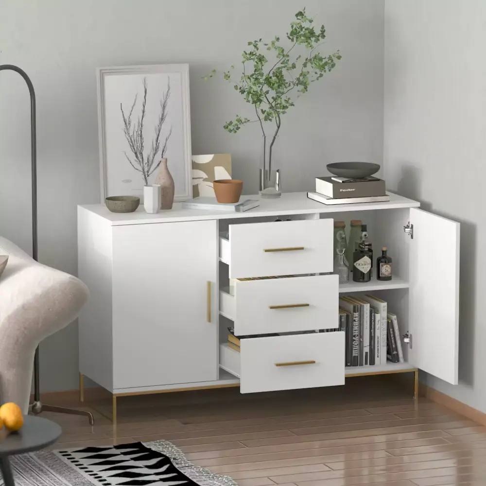 47.2 White Buffet Sideboard Cabinet Modern Console Table for Living Room Dining Room