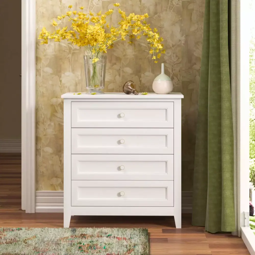 Antique White Buffet Server Console Table with Distressed Finish - 3-4 Drawer Storage Dresser