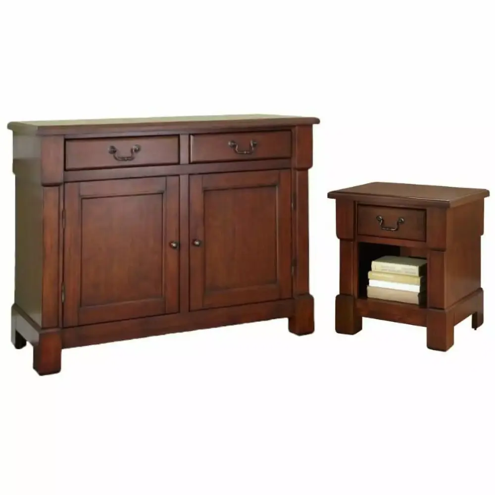 Home Square 2-Piece Set with Aspen Rustic Buffet and Brown Nightstand