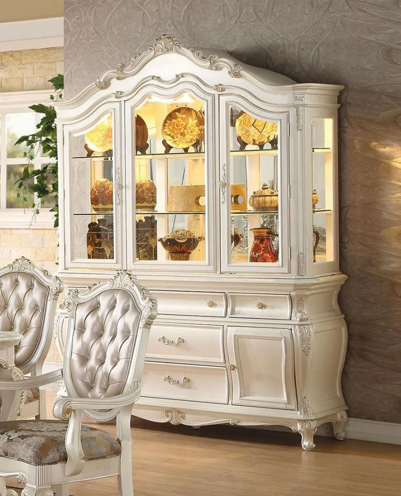 Acme Chantelle Buffet and Hutch in Pearl White - Stylish Dining Room Storage