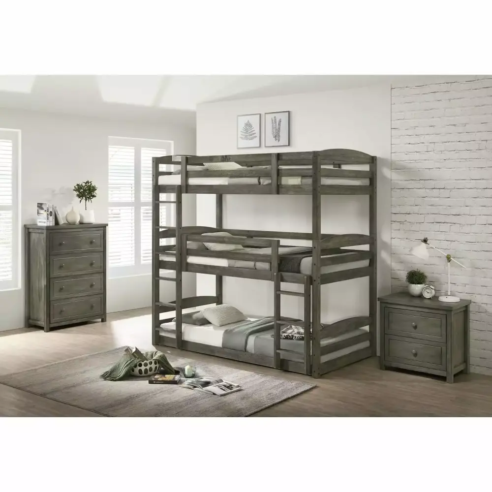 Picket Houtilize Furnishings Wyatt Twin Bunk 3PC Bedroom Set in Grey Wire Brushed
