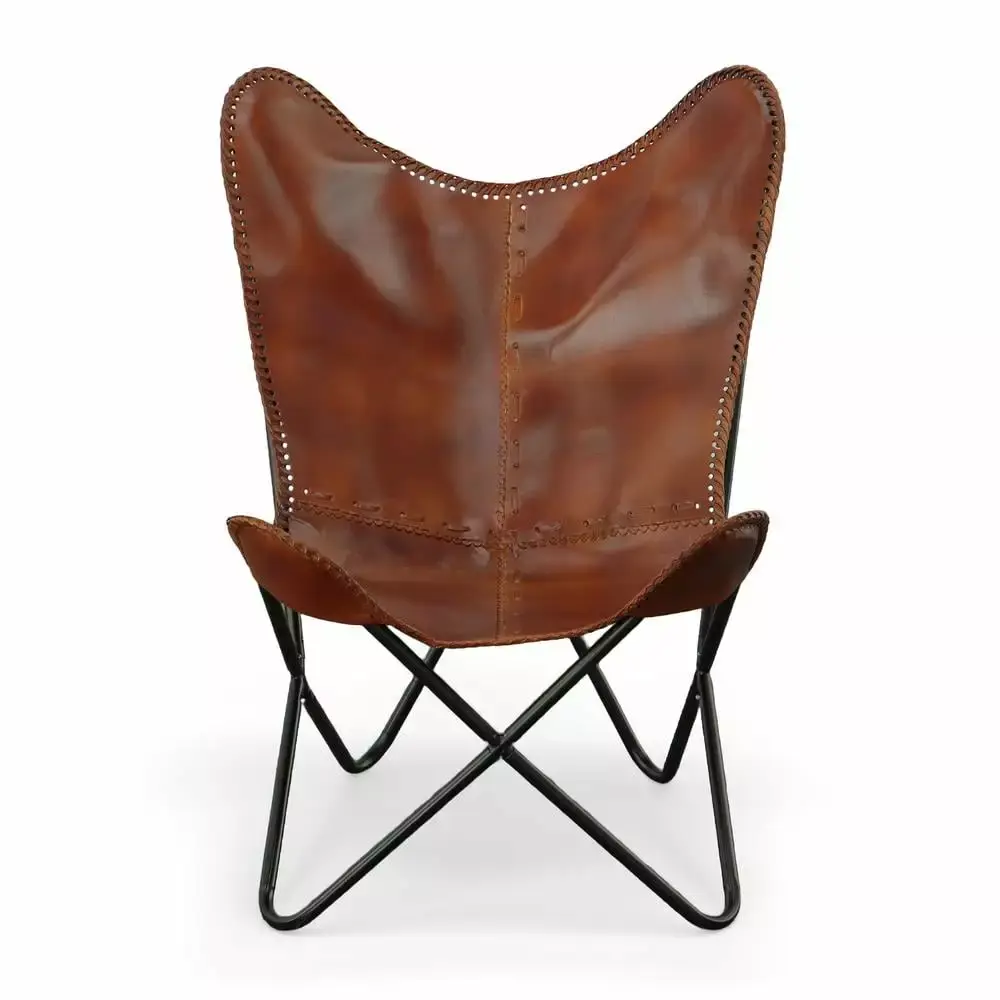 Carolina Timelesss Monroe Leather Butterfly Chair in Brown and Black for Home