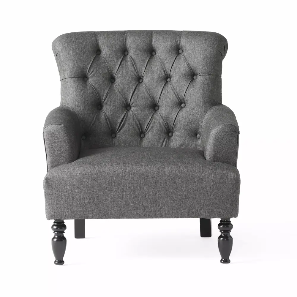 Byron Contemporary Button-Tufted Fabric Club Chair Dark Gray and Dark Brown