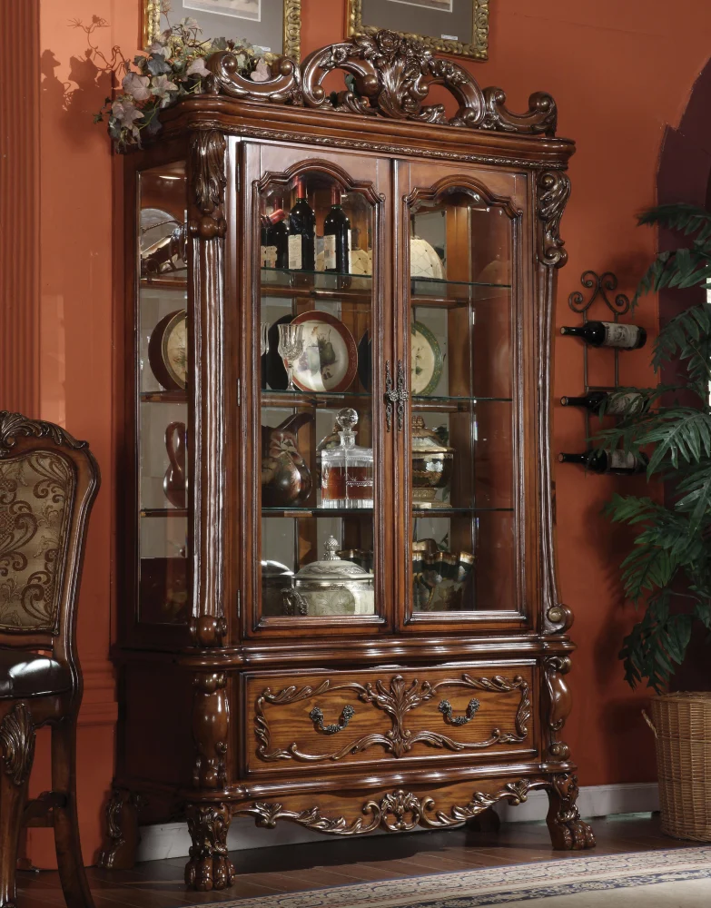 Dresden Cherry Oak Curio Cabinet - Elegant Display Case